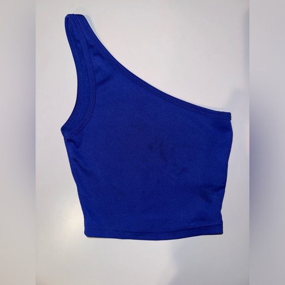 blue shein one shoulder crop top - Picture 1 of 4